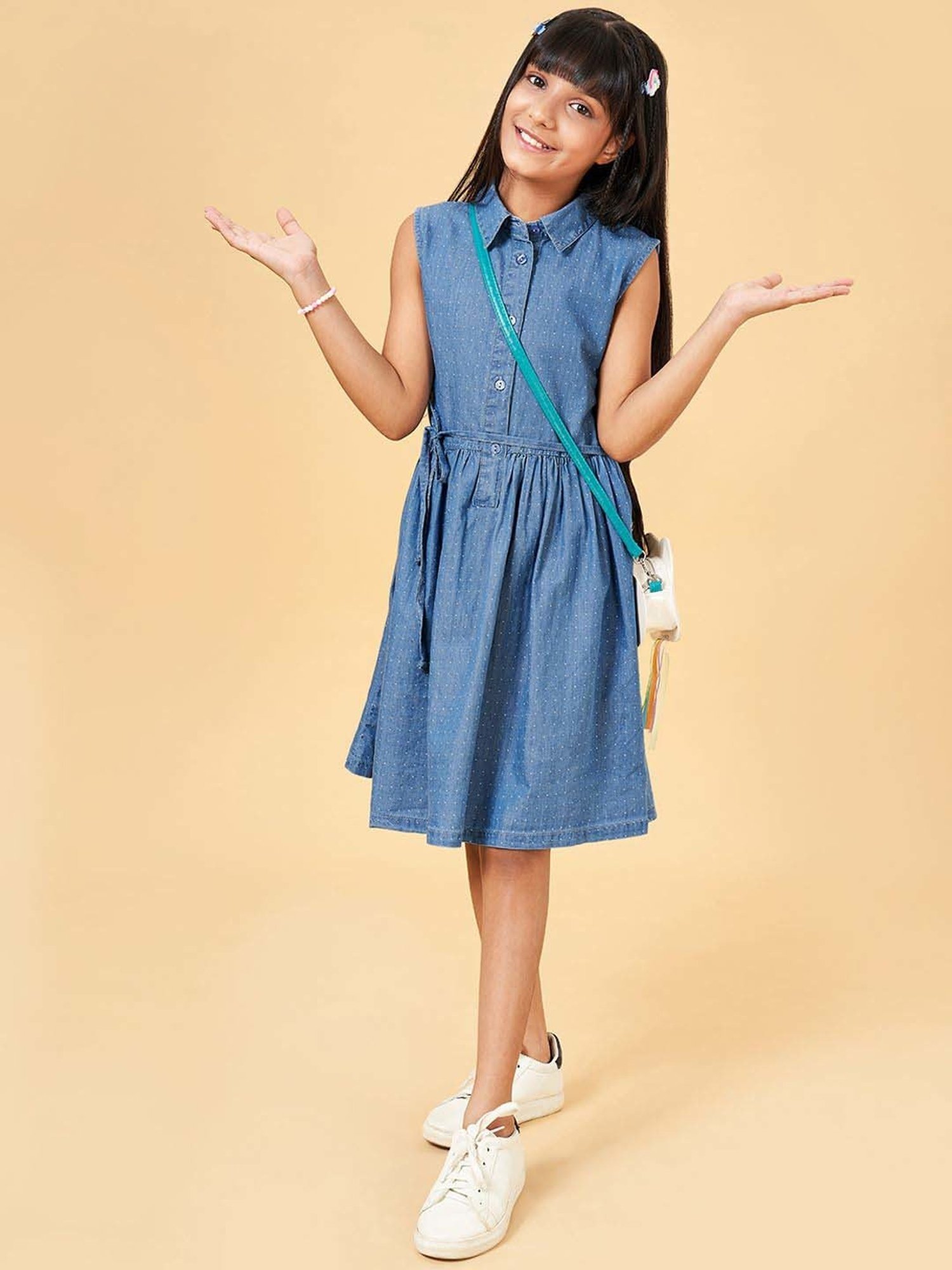 YU by Pantaloons Kids Blue Cotton Printed Dress