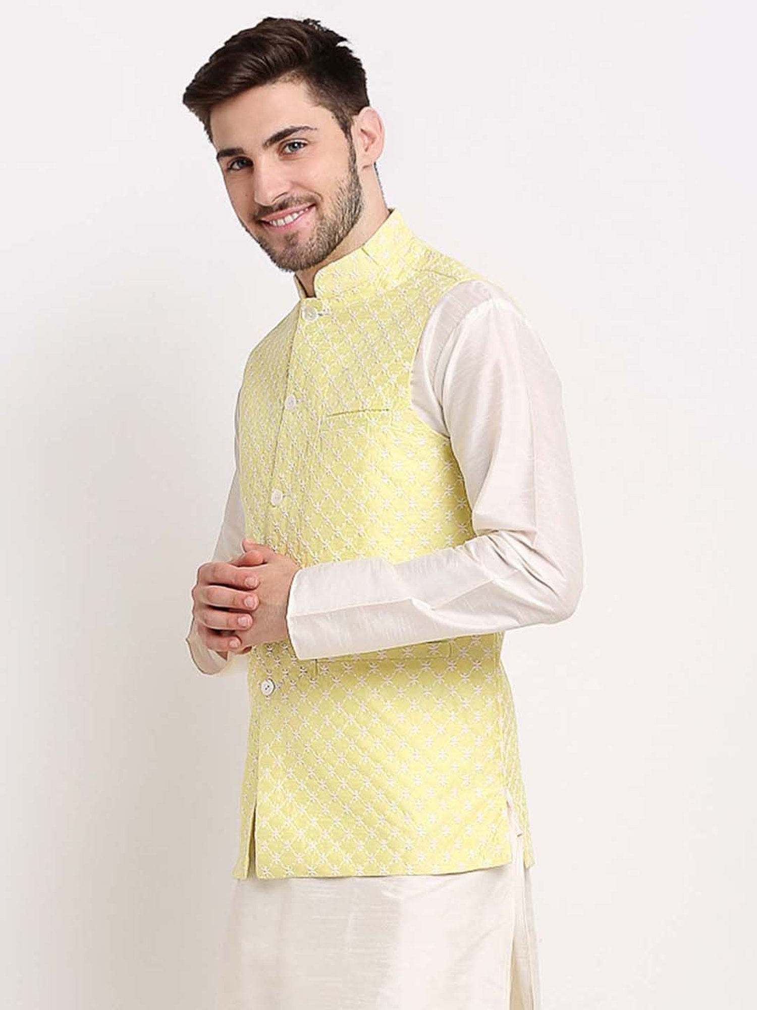 VASTRAMAY Teal Green Regular Fit Printed Nehru Jacket