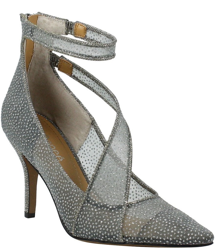 J. Renee Charmion Dotted Mesh Ankle Strap Pumps