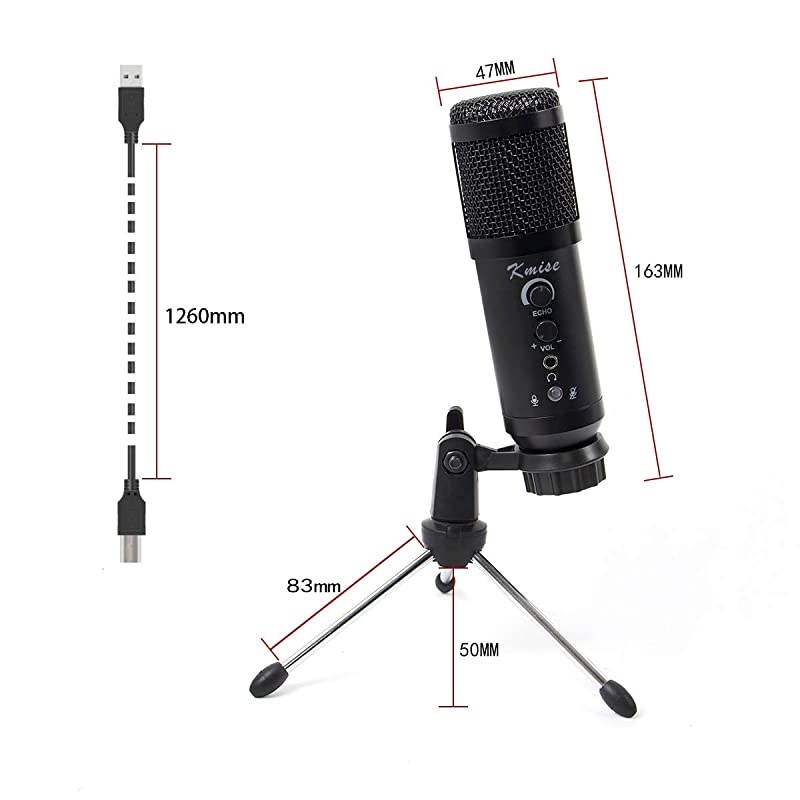 USB Condenser Microphone for WindowMacMultipurpose mic for Gaming Recording Broadcast with Adjustable mic Stand Black