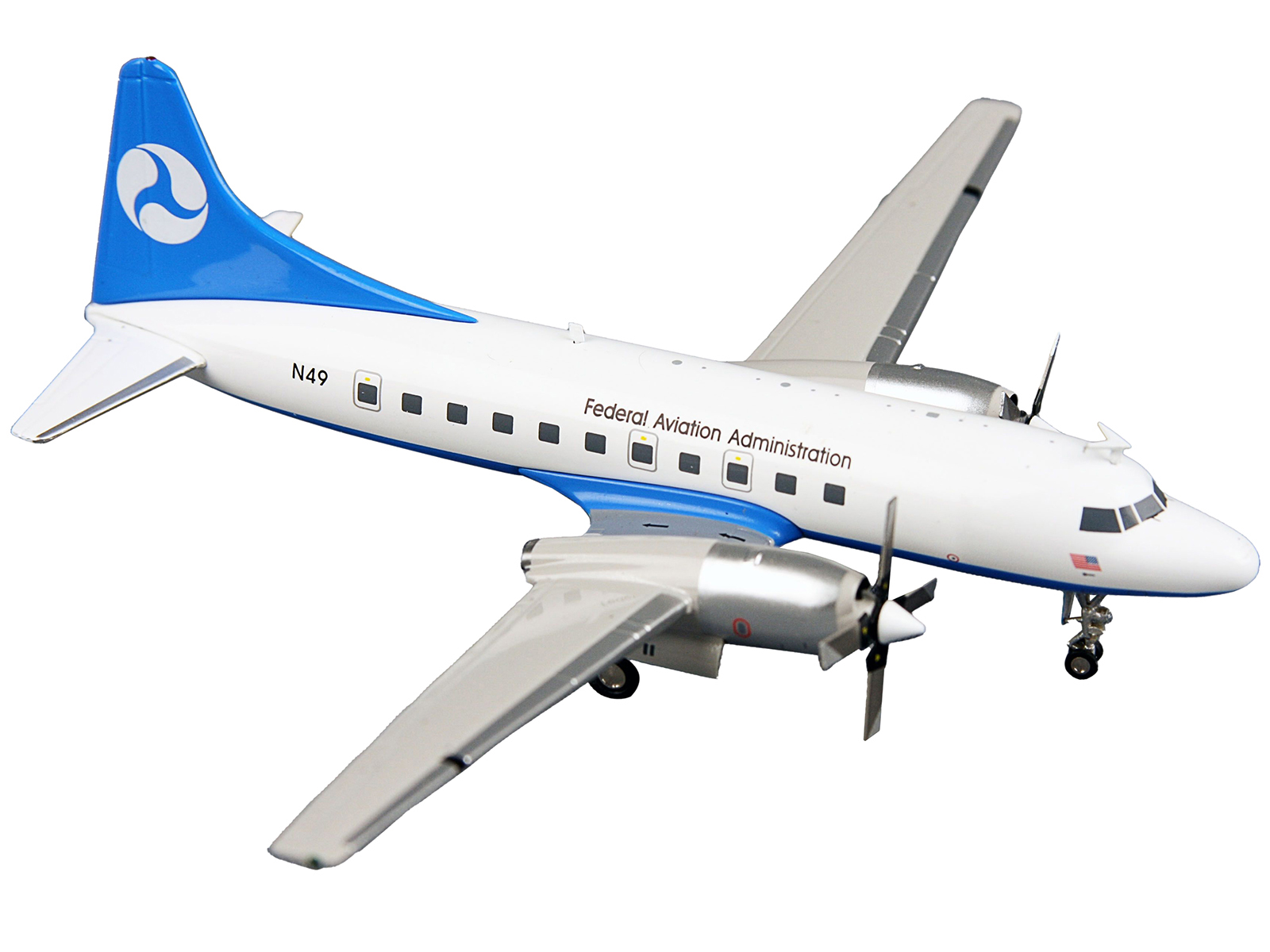 Convair CV-580 Commercial Aircraft "Federal Aviation Administration" White with Blue Tail "Gemini 200" Series 1/200 Diecast Model Airplane by GeminiJets