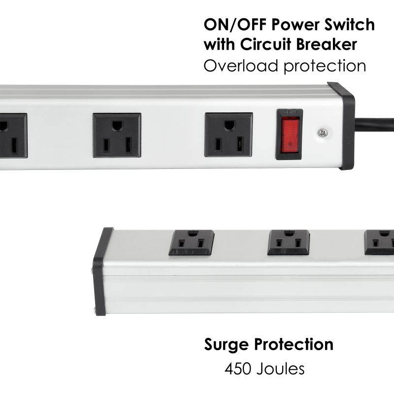 BESTTEN Heavy Duty Metal Surge Protector Power Strip, 12 Wide-Spaced Outlets with 12ft Long Extension Cord, 15A/125V/1875W, 450 Joules, ETL Listed, Silver