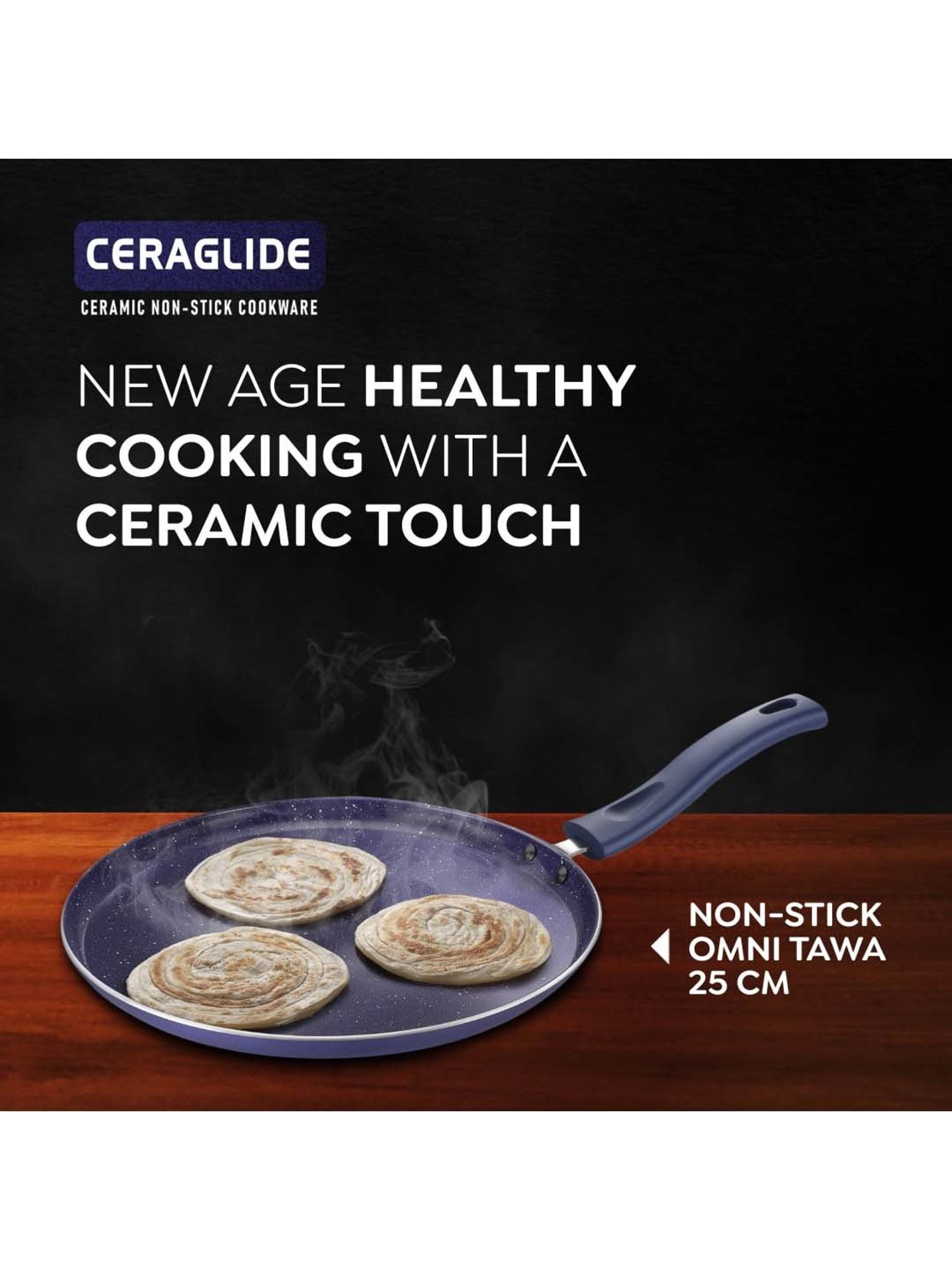 Prestige Ceraglide Ceramic Coating Blue Aluminium 25 cm Induction Non-Stick Tawa (1 L)