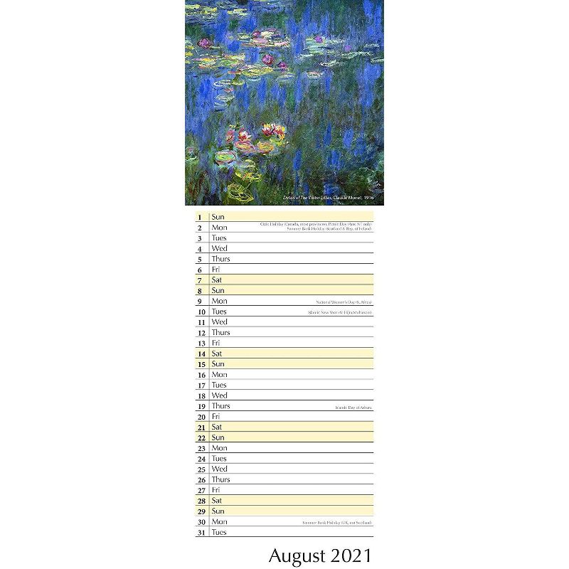 2021 Slimline Calendar with 12 Months, Impressionists Painting, Includes 180 Reminder Stickers, 16.5" x 6"