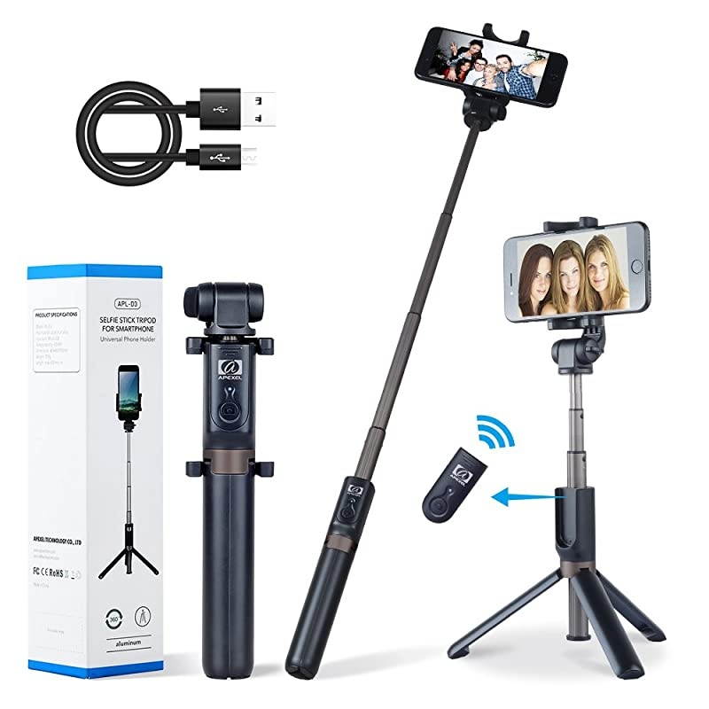 2-in-1 Extendable Selfie Stick Monopod Tripod Stand with Wireless Remote Shutter for iPhone 11/11 Pro/11 Pro Max/XS/XS Max/XR/X/8/8+, Galaxy Note 10/10+/S10/S10+, OnePlus, Huawei and More