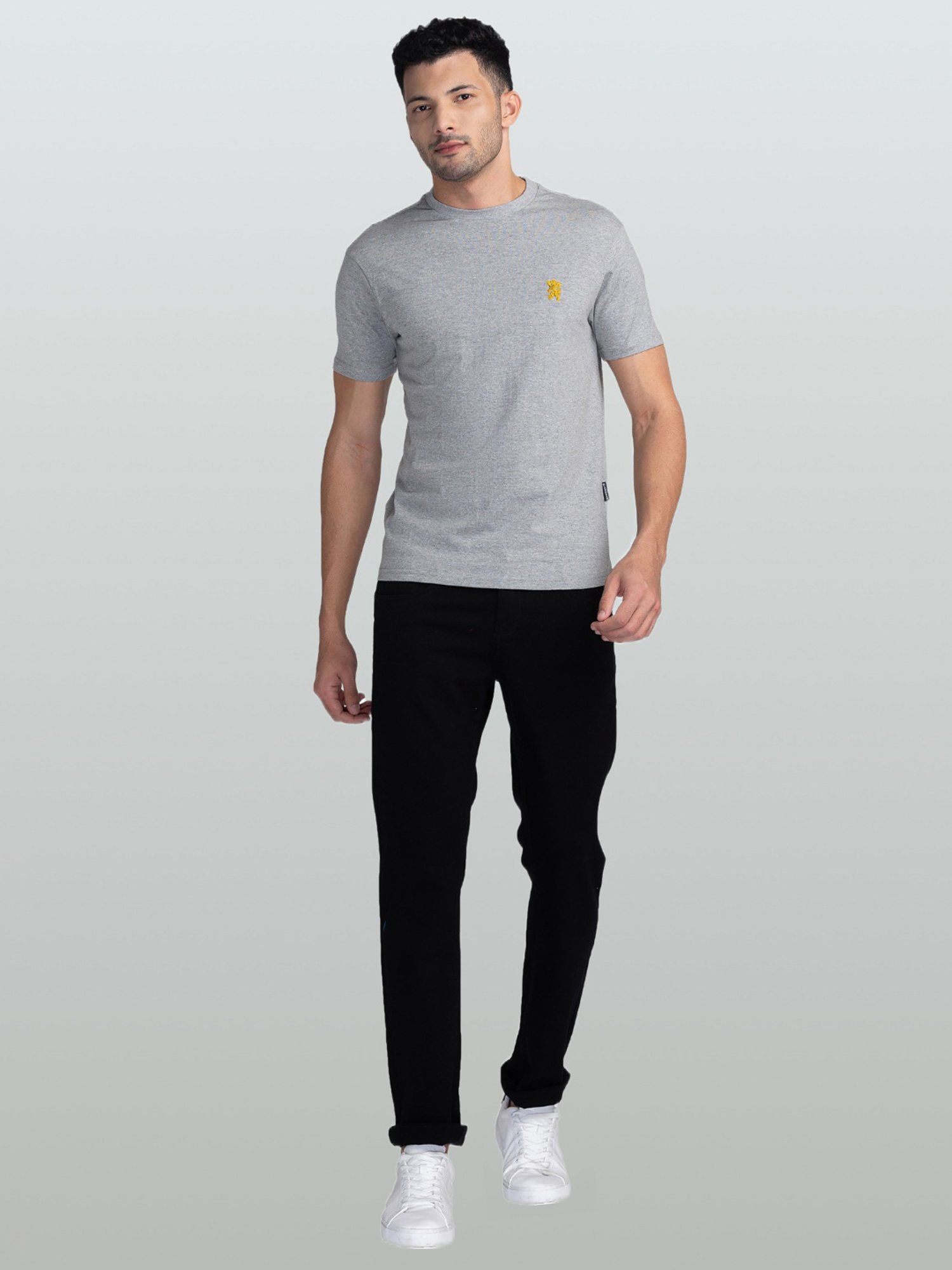 Giordano Grey Melange Slim Fit Crew T-Shirt