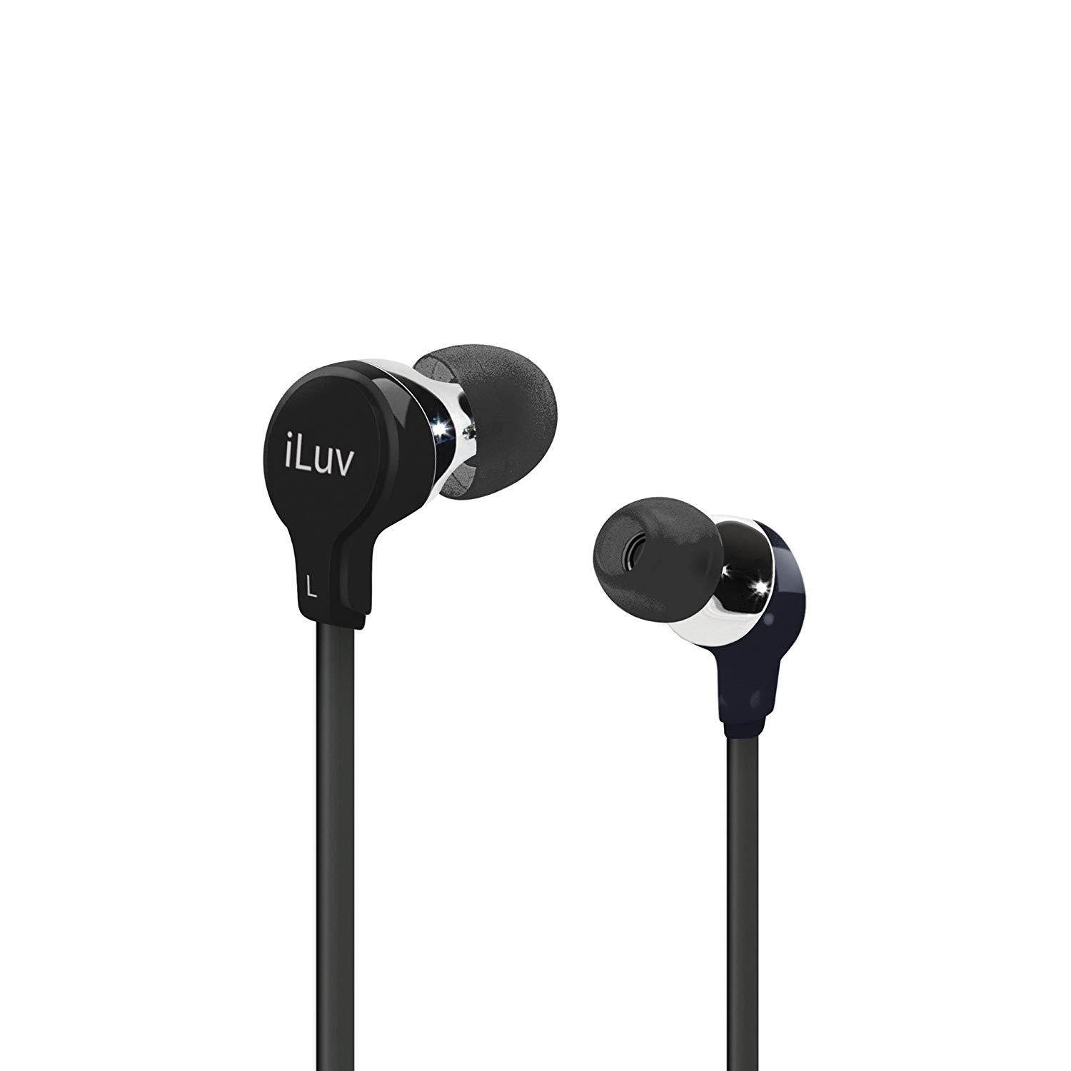iLuv Tangle-resistant comfortable fit stereo earphones for iPhone, iPad, iPod, SAMSUNG, LG, Google Next, Others phones, tablets and MP3 (Black)