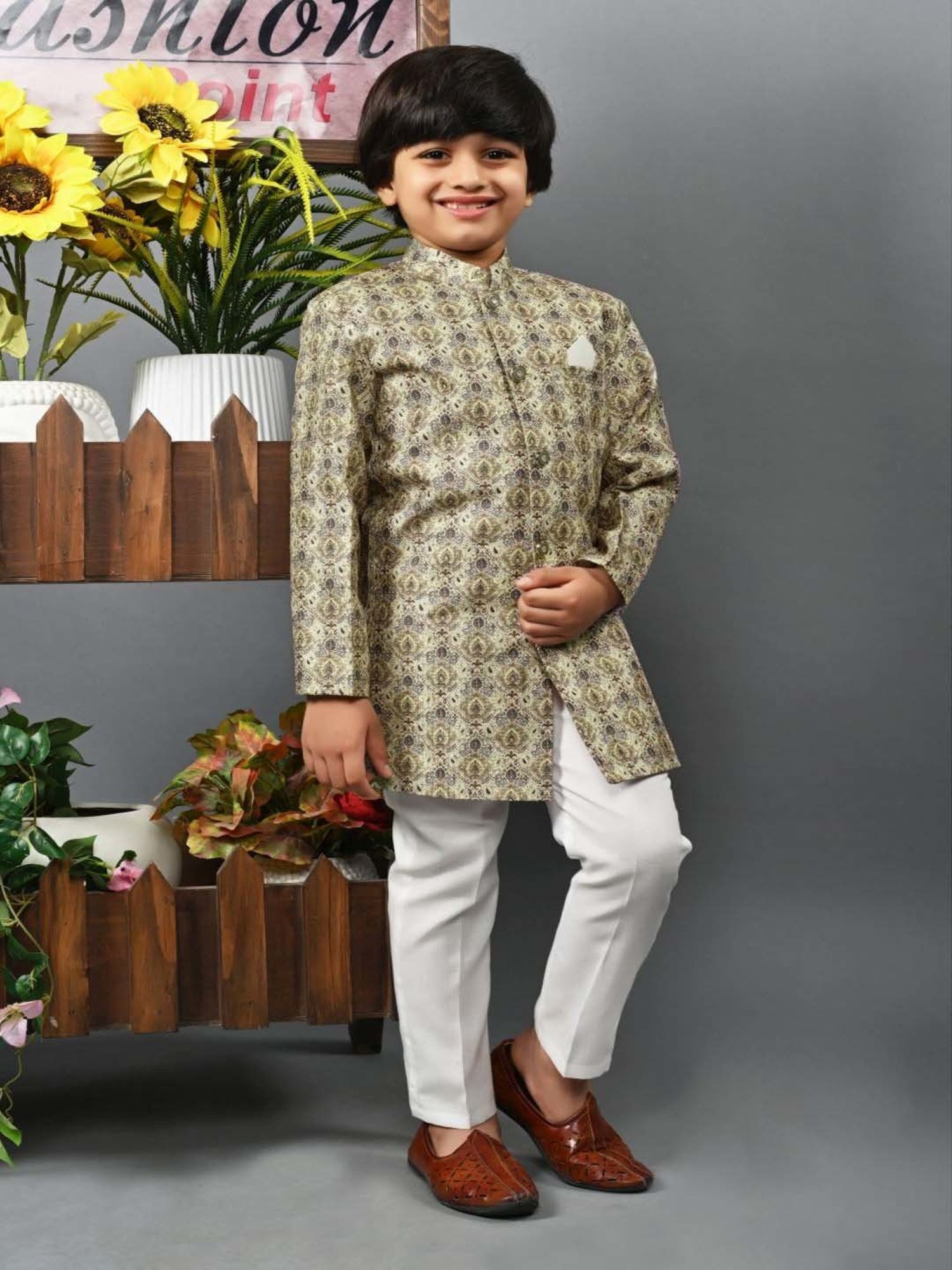AJ Dezines Kids Black Embellished Full Sleeves Sherwani with Pants