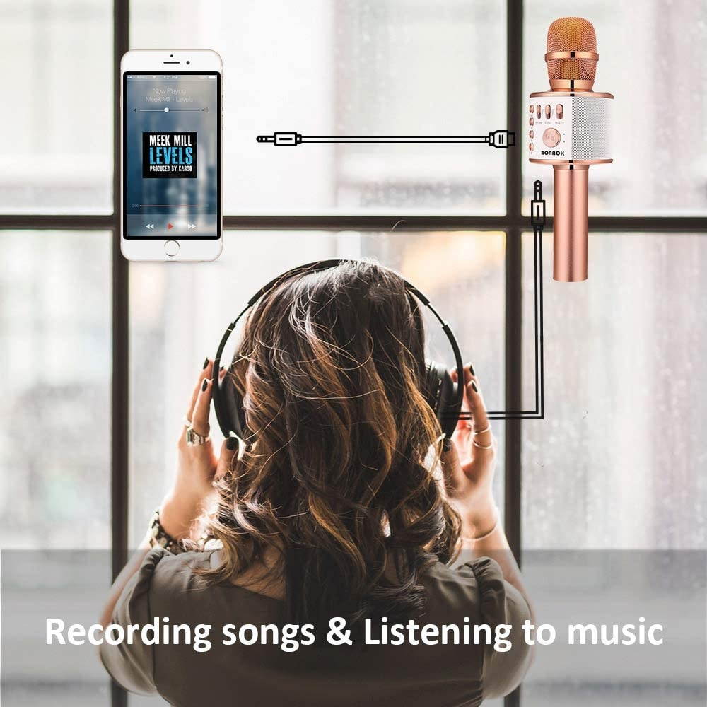 Wireless Bluetooth Karaoke Microphone,3-in-1 Portable Handheld Karaoke Mic Speaker Machine Christmas Birthday Home Party for Android/iPhone/PC or All Smartphone(Q37 Rose Gold)