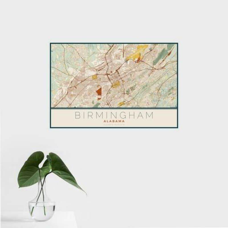 Birmingham - Alabama Map Print in Woodblock
