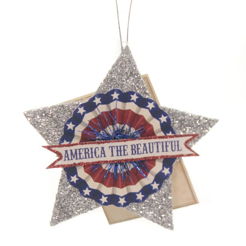 Patriotic 4.75" American Glitter Star Ornament Flag Usa Banner