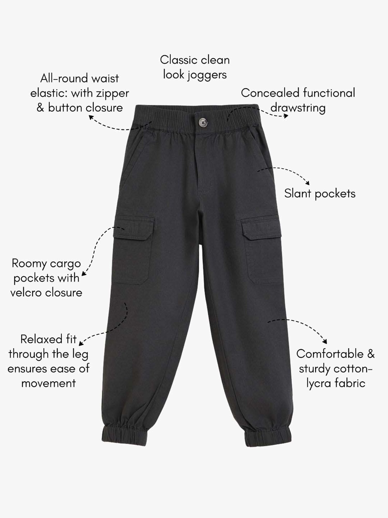 Campana Kids Dark Grey Regular Fit Full Sleeves Trouser