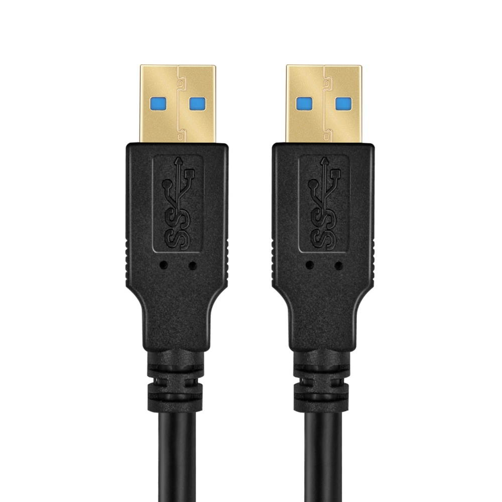 USB 3.0 Cable A-Male to A-Male (6 FT) Type A to A Male Premium Gold Plated SuperSpeed USB Adapter Connector Coupler Bi-Directional Extension Cord Wire Plug - Black