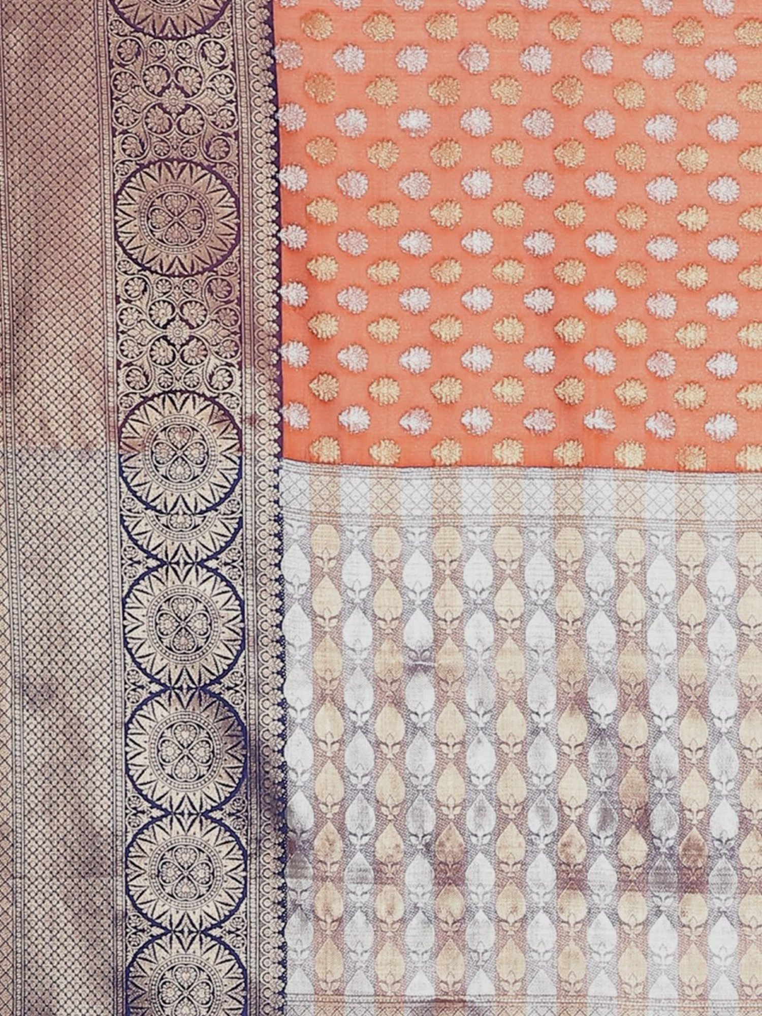 Banarasi Silk Works Orange Woven Saree With Unstitched Blouse