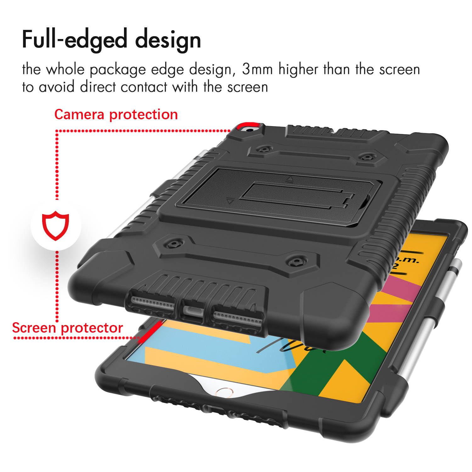 DONWELL For Apple iPad Case 10.2 inch 2020/2019 , iPad 7th/8th Gen, Flexible, Shockproof,Hybrid Soft Silicone Kickstand Case Protective Tablet Case Cover With Pencil Holder