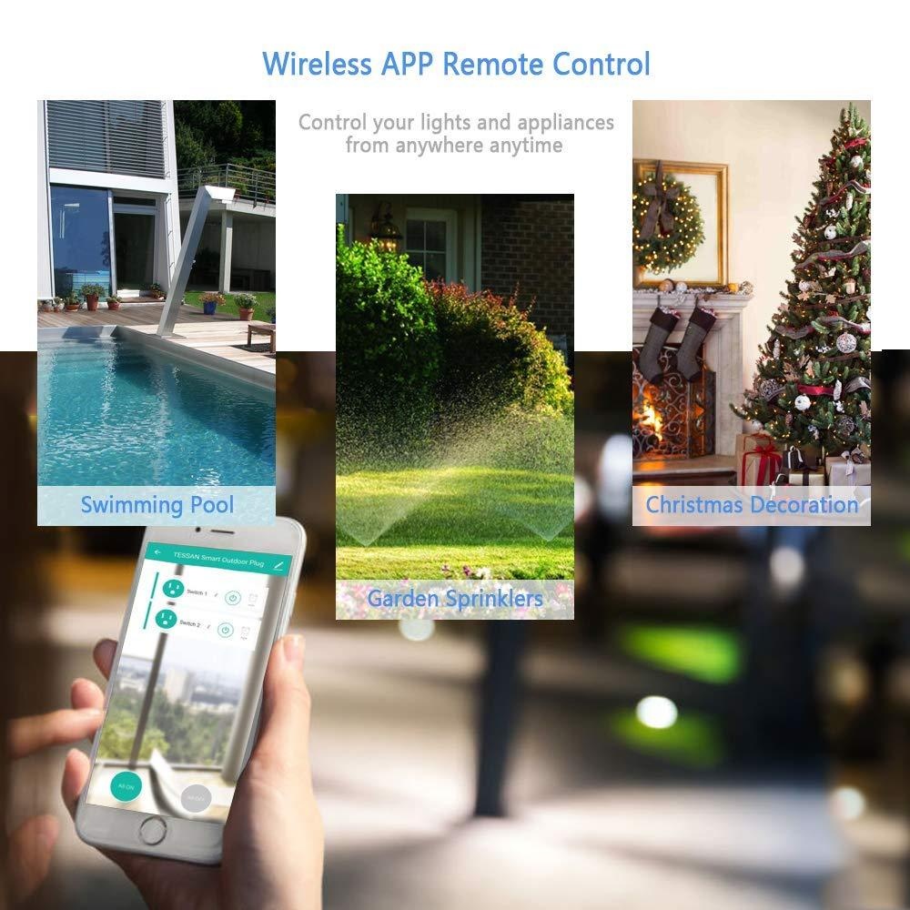 TESSAN Outdoor Smart Plug Bundle Include 1x WiFi Smart Plug 3-Outlet and 1x WiFi Smart Plug 2-Outlet Work with Alexa Echo Google Home