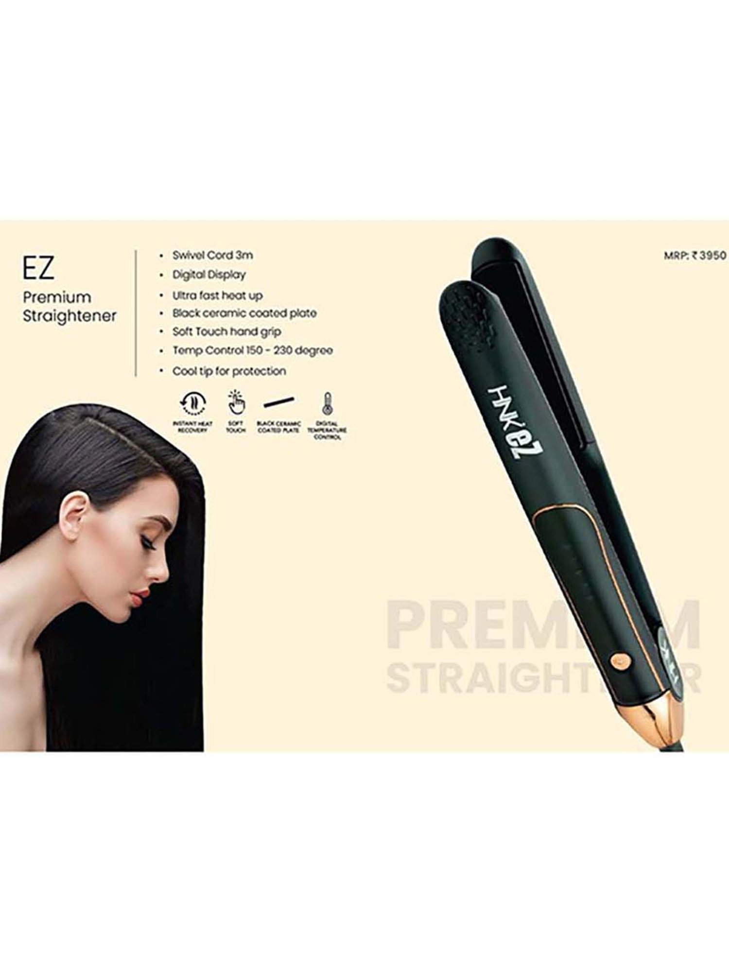 HNK EZ Hair Straightener with Ceramic Coated Plate (Black)