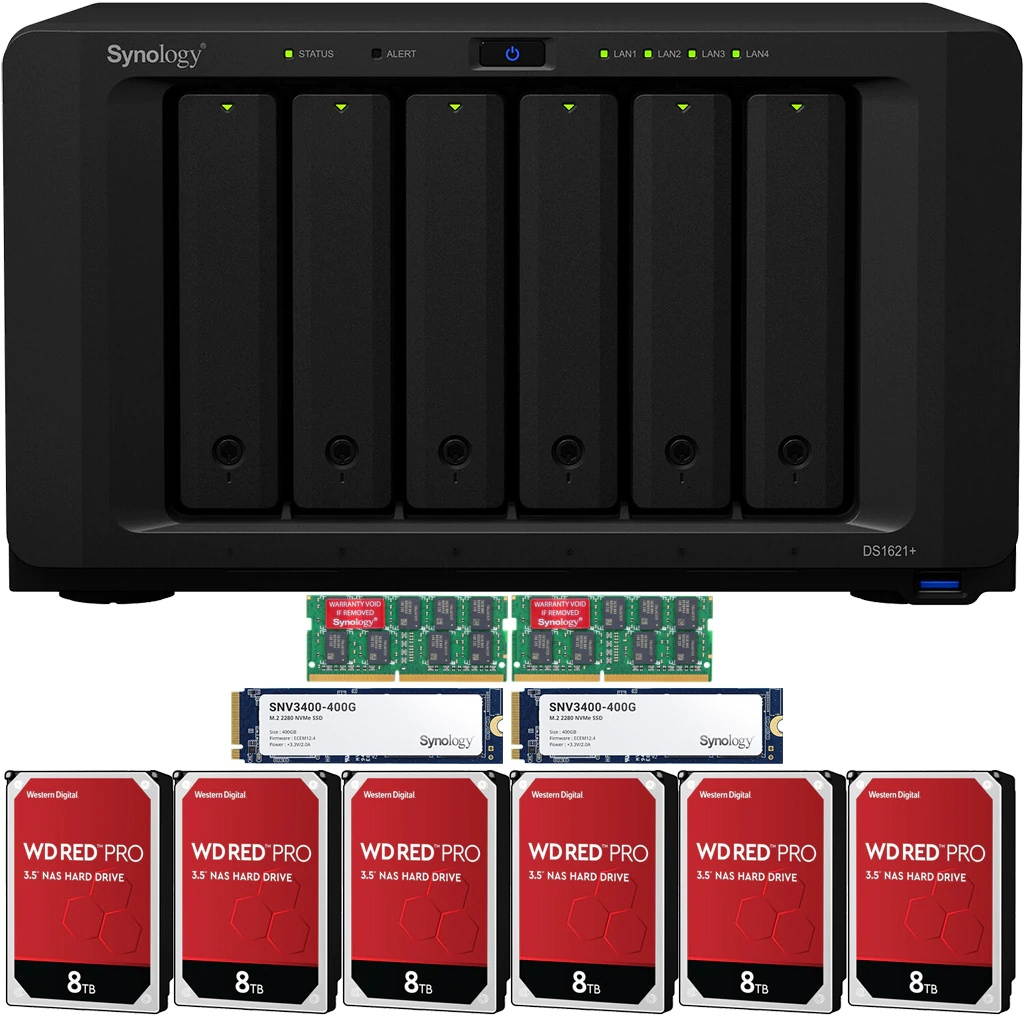 Synology DS1621+ DiskStation with 32GB RAM and 84TB (6 x 14TB) of Western Digital PRO NAS Drives and 800GB (2x400GB) NVME Cache Fully Assembled and Tested By CustomTechSales