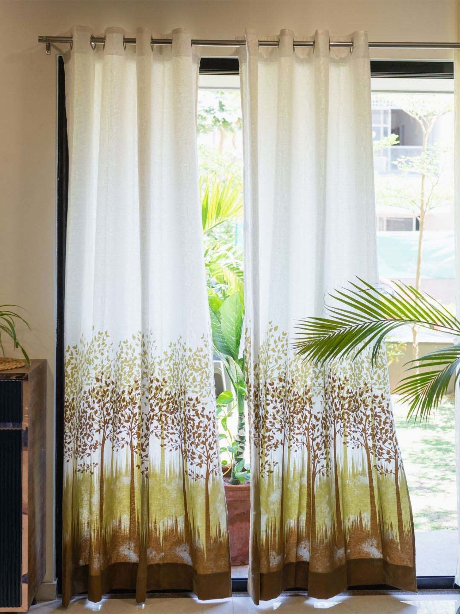 Urban Space Brown Cotton Window Curtain With Tieback & Eyelet - Set of 2