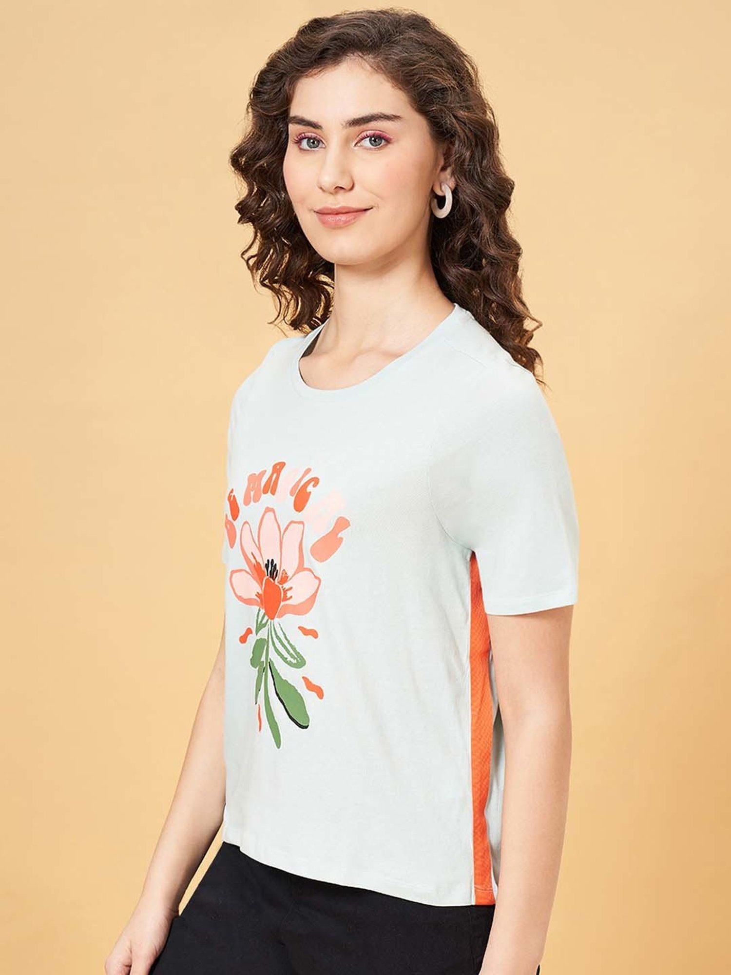 People by Pantaloons Green Cotton Printed T-Shirt