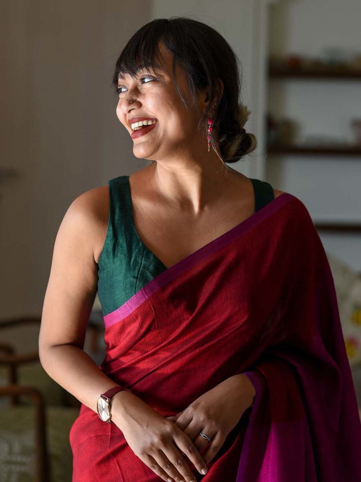 Suta Maroon & Purple Woven Saree