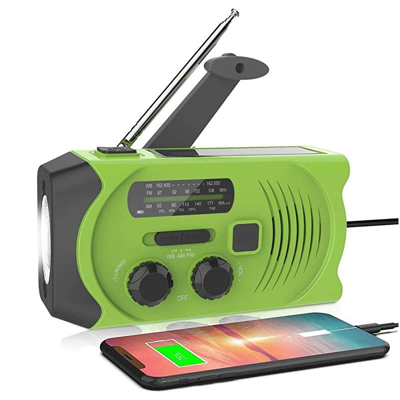 Emergency Solar Hand Crank Portable Radio NOAA Solar Hand Crank Portable Radio with MFM LED Flashlight Reading Lamp 2000mAh USB Power Bank