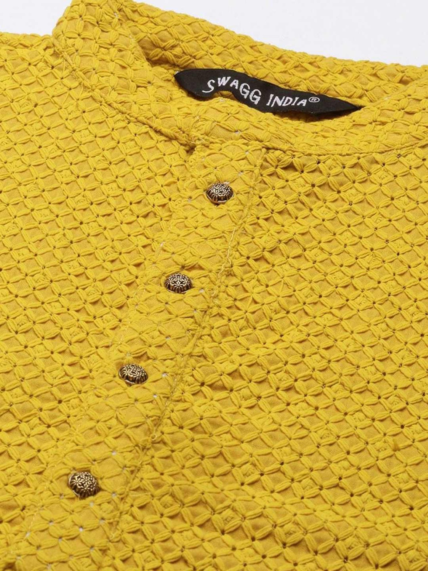 SWAGG INDIA Mustard Cotton Regular Fit Embroidered Kurta