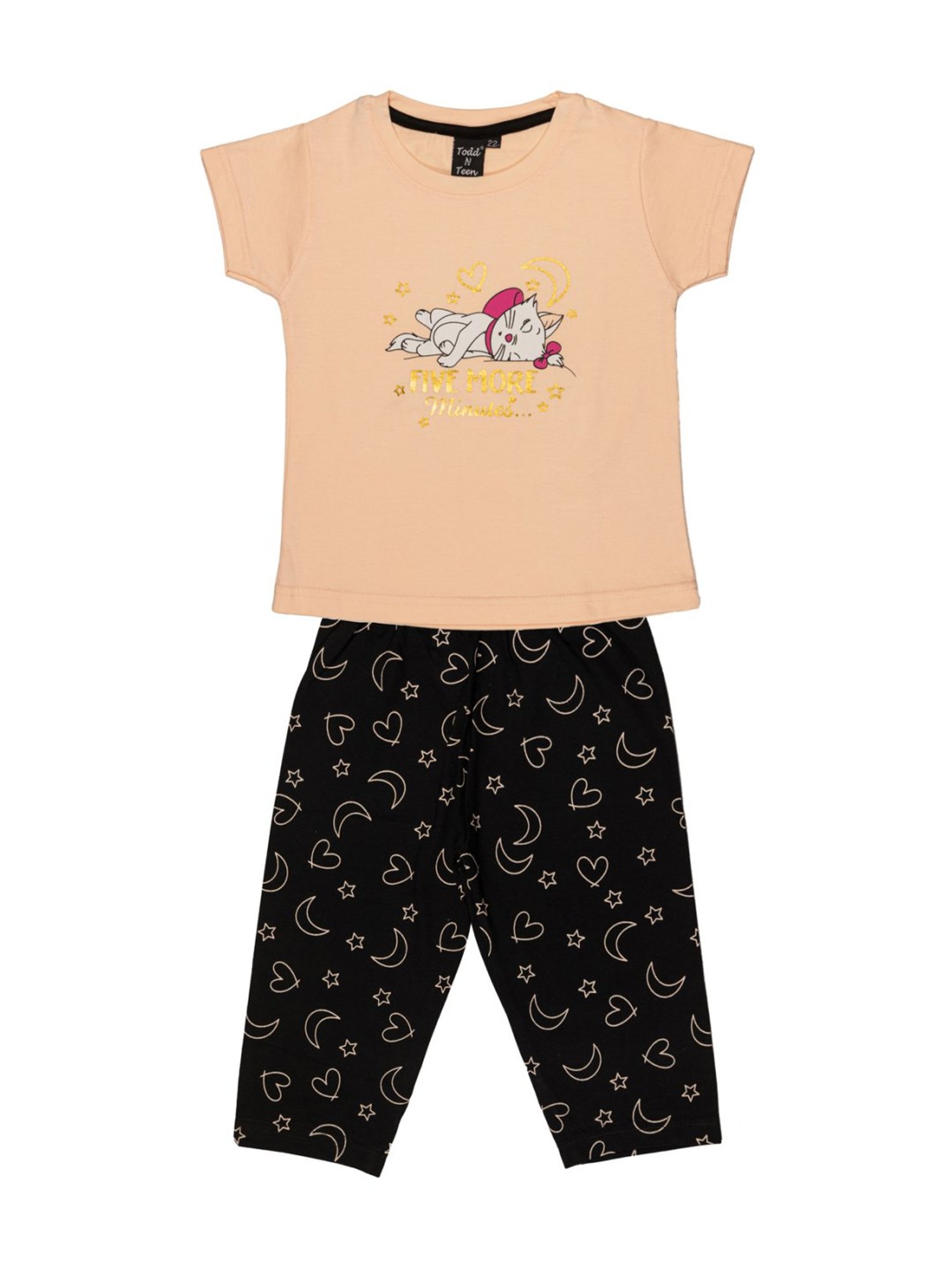 Todd N Teen Kids Peach Cotton Graphic Print T-Shirt & Pants