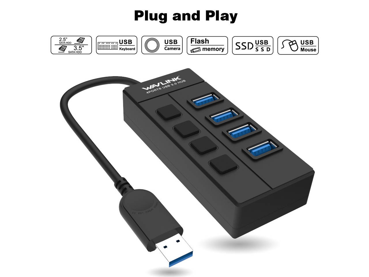 USB 3.0 HUB, USB Hub,4 Port USB 3.0 Hub, USB Hub with Individual Power Switches and LEDs , Super Speed 5Gbps Data Transfer Hub for Mac Laptop Ultrabook and Tablet PC