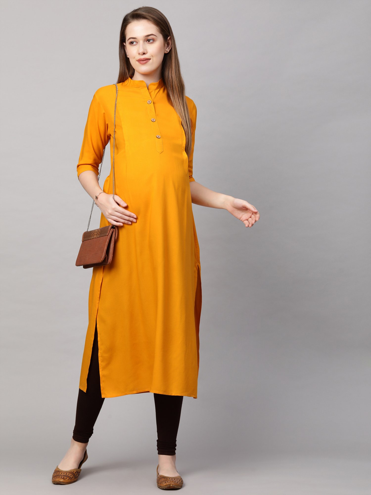 MomToBe Yellow Regular Fit Maternity Kurta