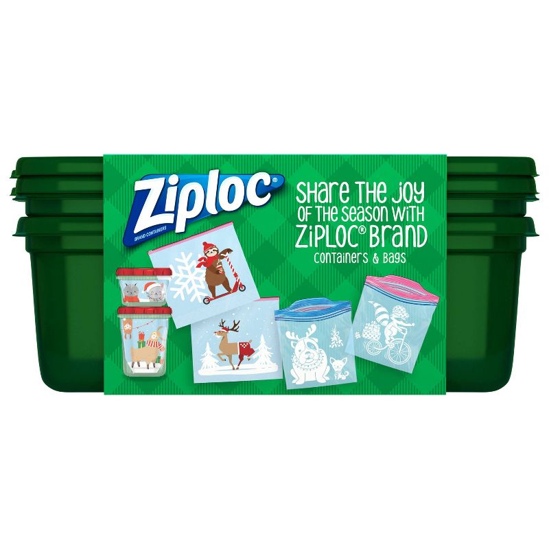 Ziploc Holiday Large Rectangle Storage Containers - Green - 2ct
