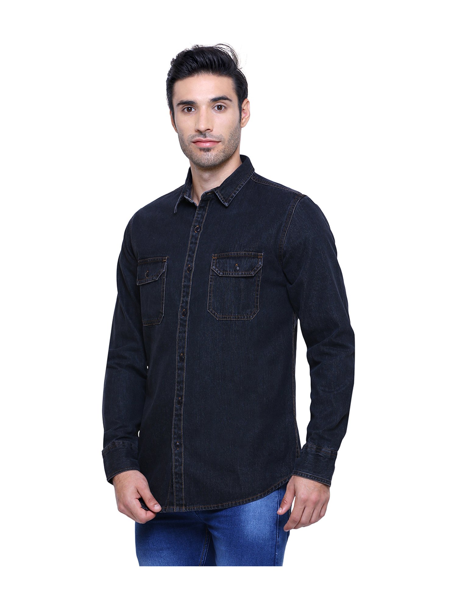 Southbay Dark Blue Slim Fit Solid Shirt