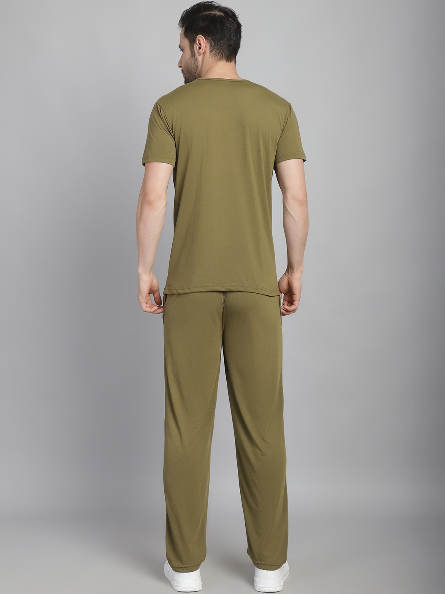 Vimal Jonney Olive Regular Fit Printed T-Shirt & Trackpants Set