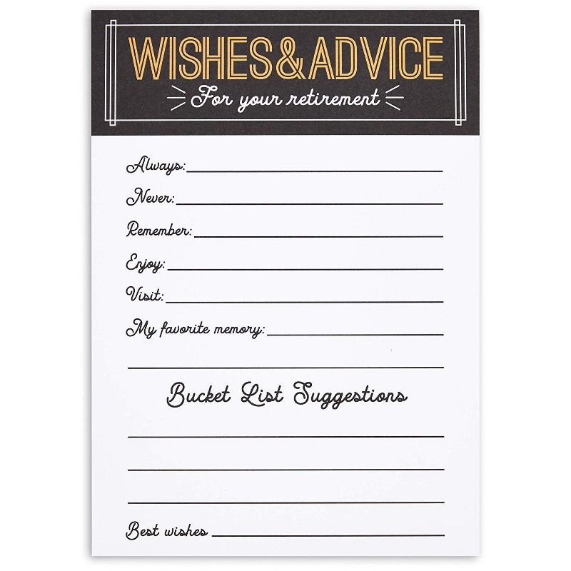 Set of 50 Well Wish and Advice Cards for Happy Retirement Celebration and Party Supplies