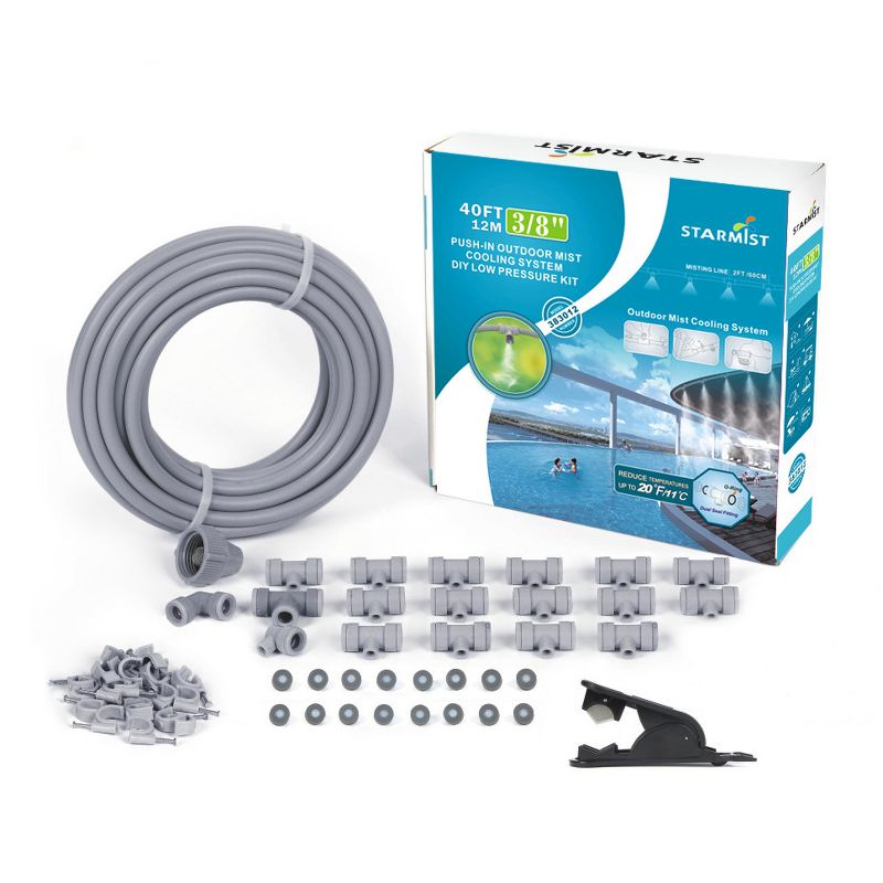 1/4" Push - In Mist Cooling Kit, 20' With Hose Cutter - Gray - Sunneday