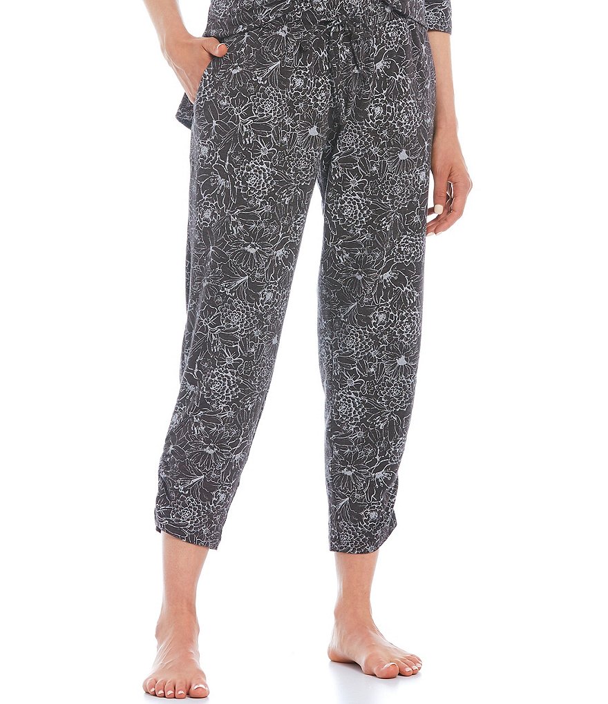VAN WINKLE & CO. Floral Print Ankle-Length jersey Knit Coordinating Sleep Pants