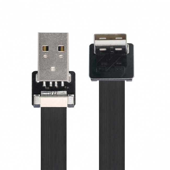 CY 0.5M Down Angled USB 2.0 Type-A Male to Type-A Male Data Flat Slim FPC Cable 90 Degree for FPV & Disk & Scanner & Printer