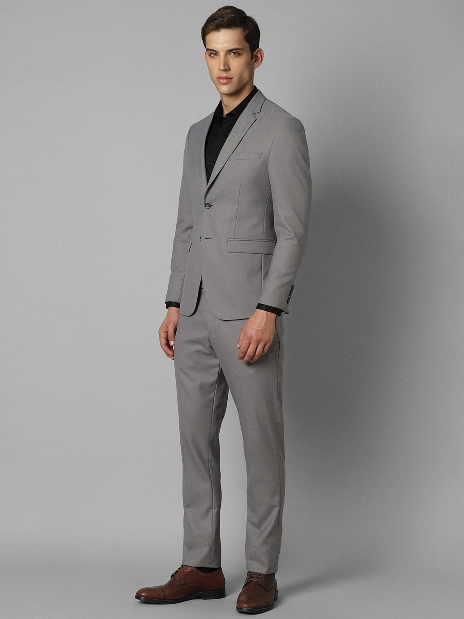 Louis Philippe Grey Slim Fit Texture Two Piece Suit