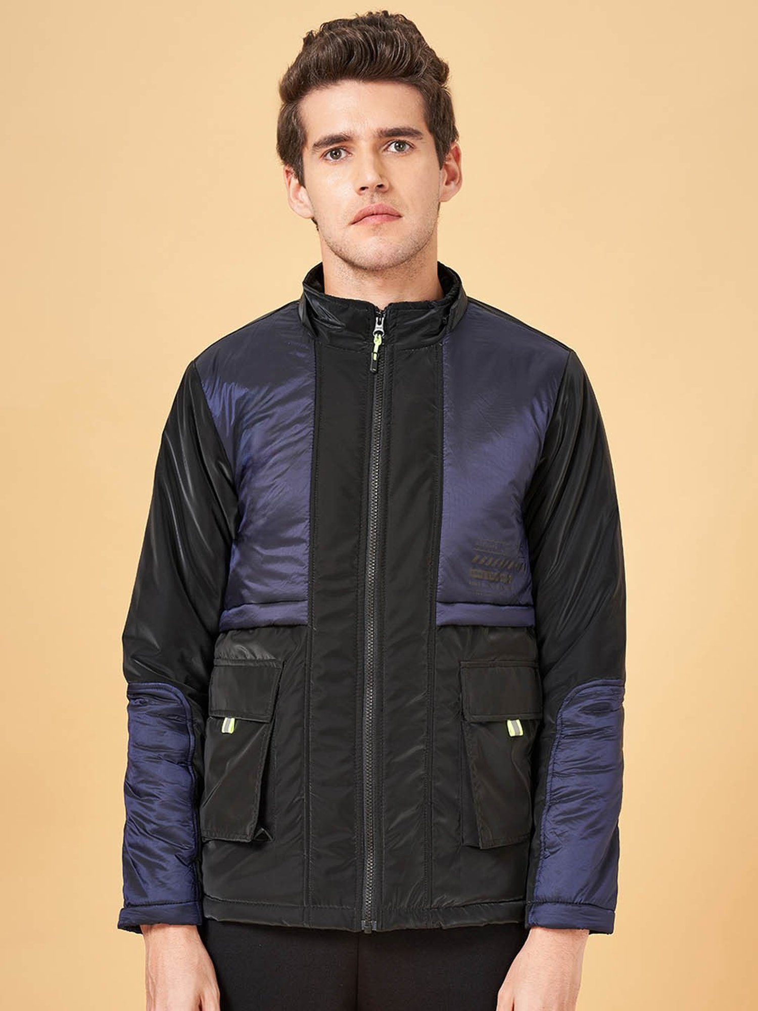 Street 808 by Pantaloons Black Regular Fit Colour Block Hooded Jacket
