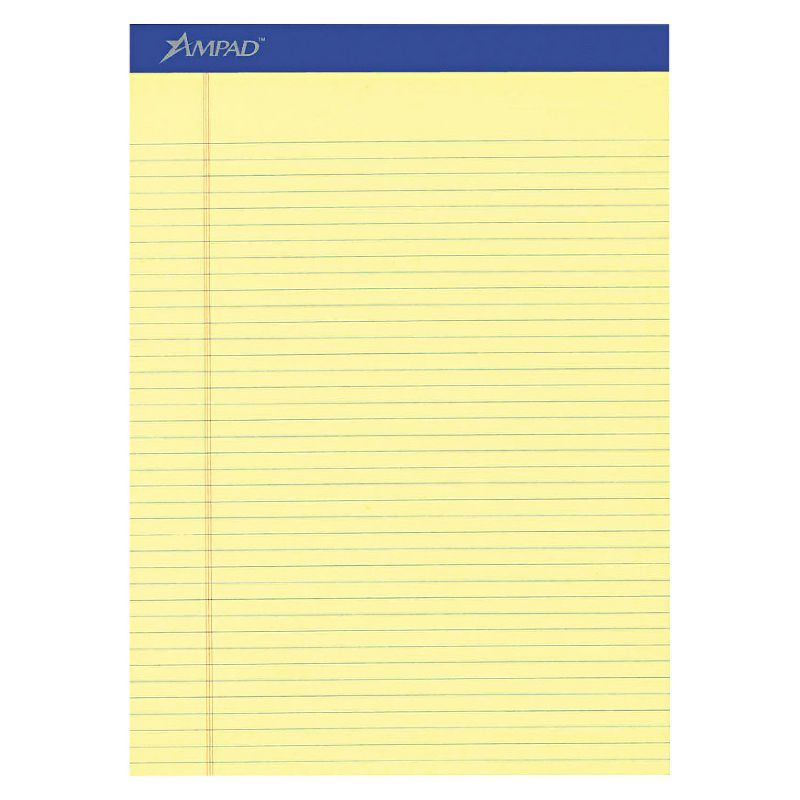 Ampad 8 1/2 x 11 3/4 Writing Pad, Narrow Rule, Micro Perfed- Canary (50-Sheets, 12 per Pack)
