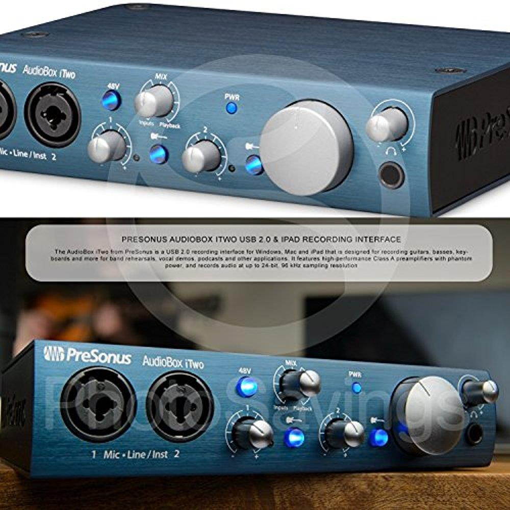 PreSonus AudioBox iTwo USB 2.0 & iPad Recording Interface and Accessory Bundle w/ Samson Q6 Mic + Stereo Headphones + 2x XLR & TRS Cable