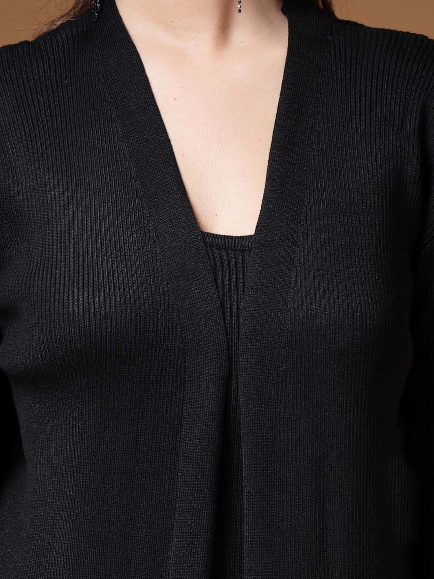 Mafadeny Black Plain Top Pants Set With Shrug