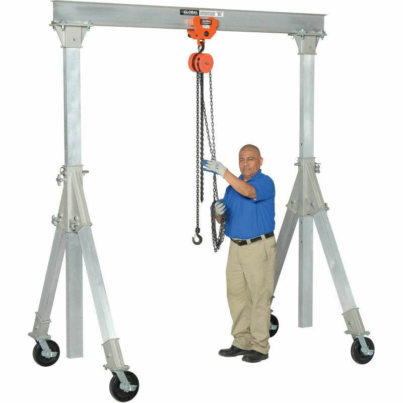 NEW! Adjustable Height Aluminum Gantry Crane, 7'8"W x 7'8"-10'2"H, 2000 Lb Cap!!