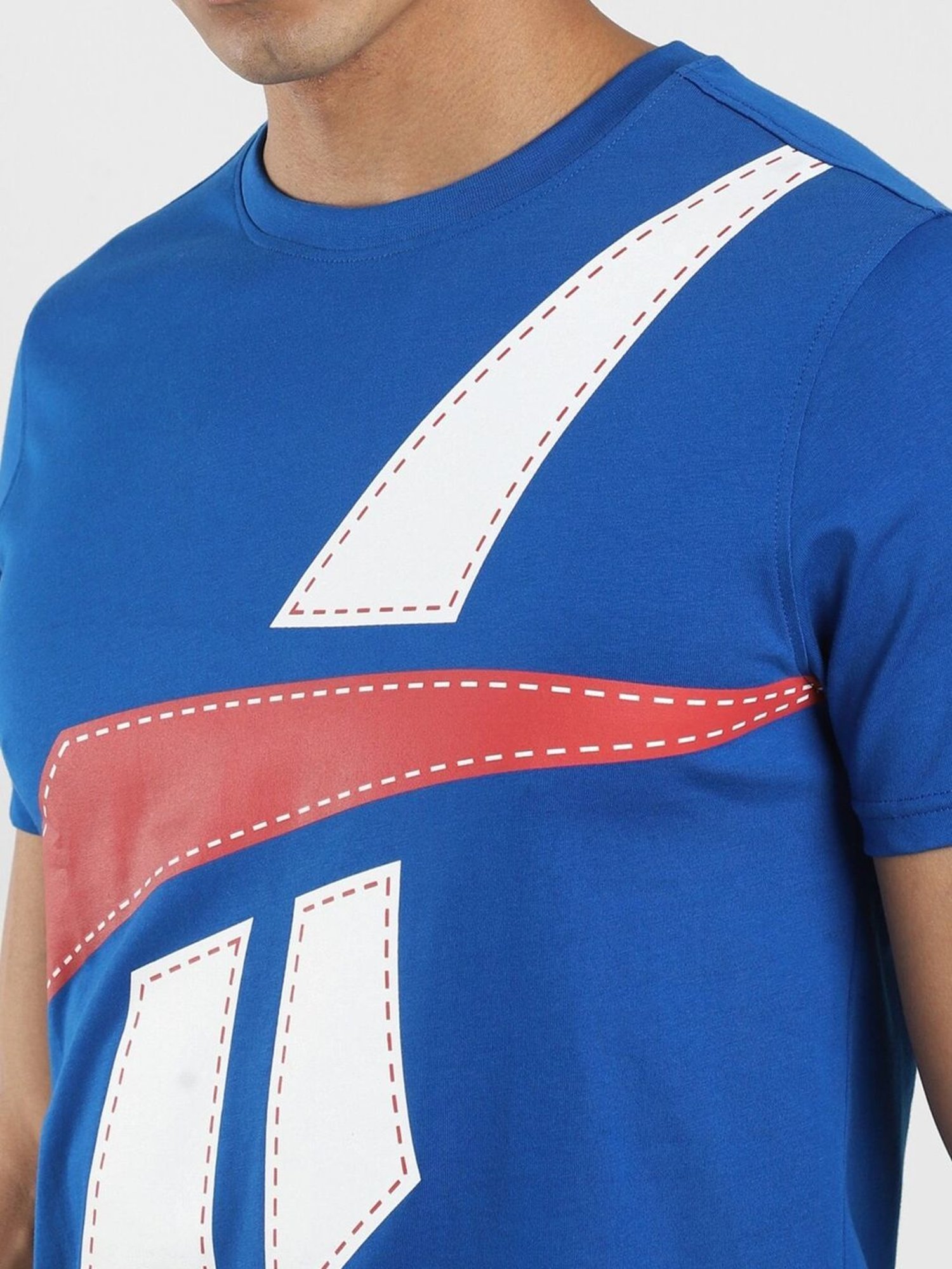 Reebok Blue Slim Fit Logo Printed T-Shirt