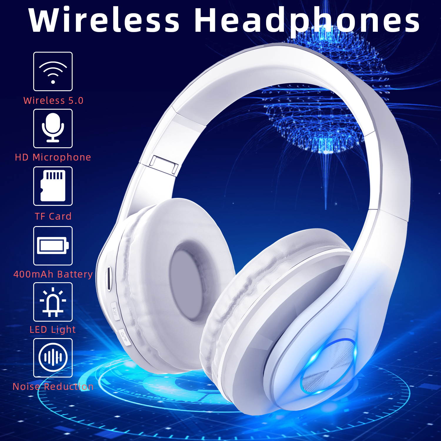 Donwell  For PS5 PS4 Xbox One PC Microphone Wireless Pro Gaming Headset With Mic  Foldable Headphones Wireless Headset Over Ear Noise Reduction Earphone Stereo