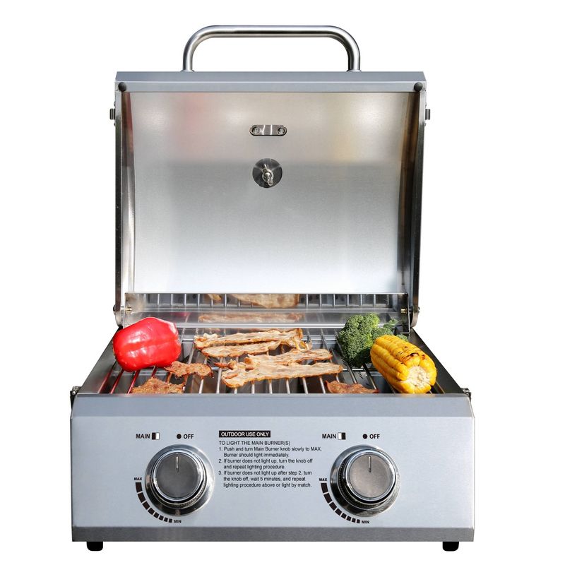 2-Burner Portable Tabletop Stainless Steel Propane Gas Grill Model 13742 - Monument Grills