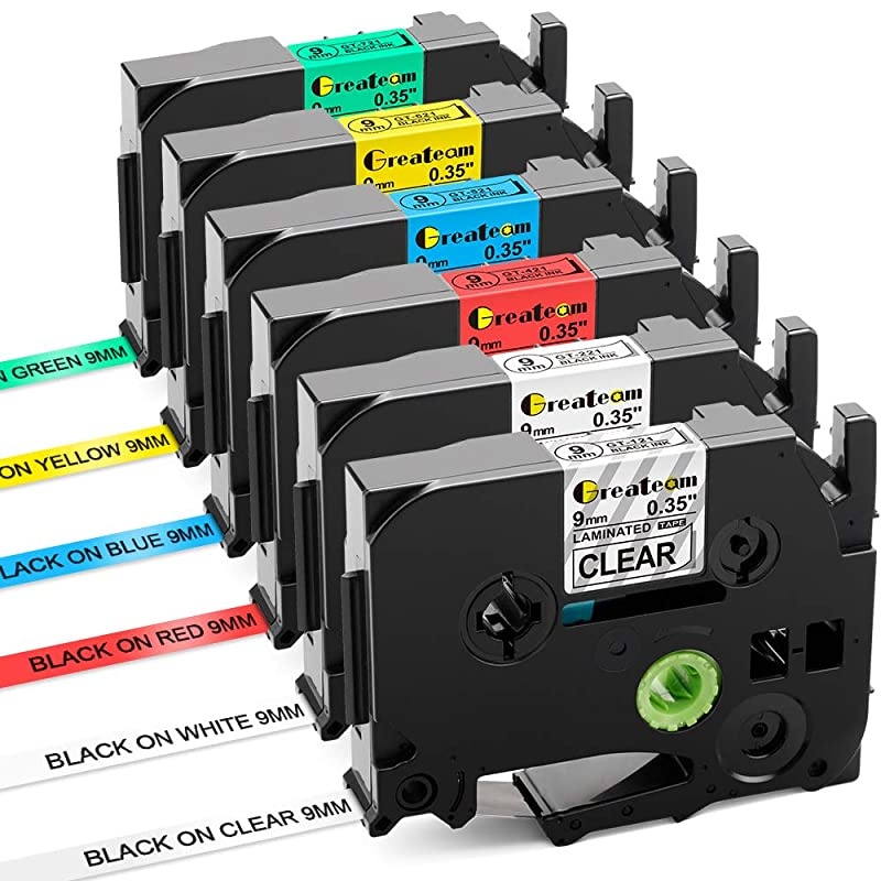 Compatible Label Tape Replacement for Brother TZe TZ P-Touch Label Tape 9mm 0.35" TZe-221 TZe-121 TZe-421 TZe521 TZe621 TZe721 for Brother Label Maker PT-D210 PT-H110 PT-D400 PT-D600, 6-Pack