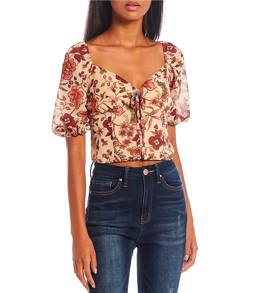 Evolutionary Short Sleeve Printed Peasant Top