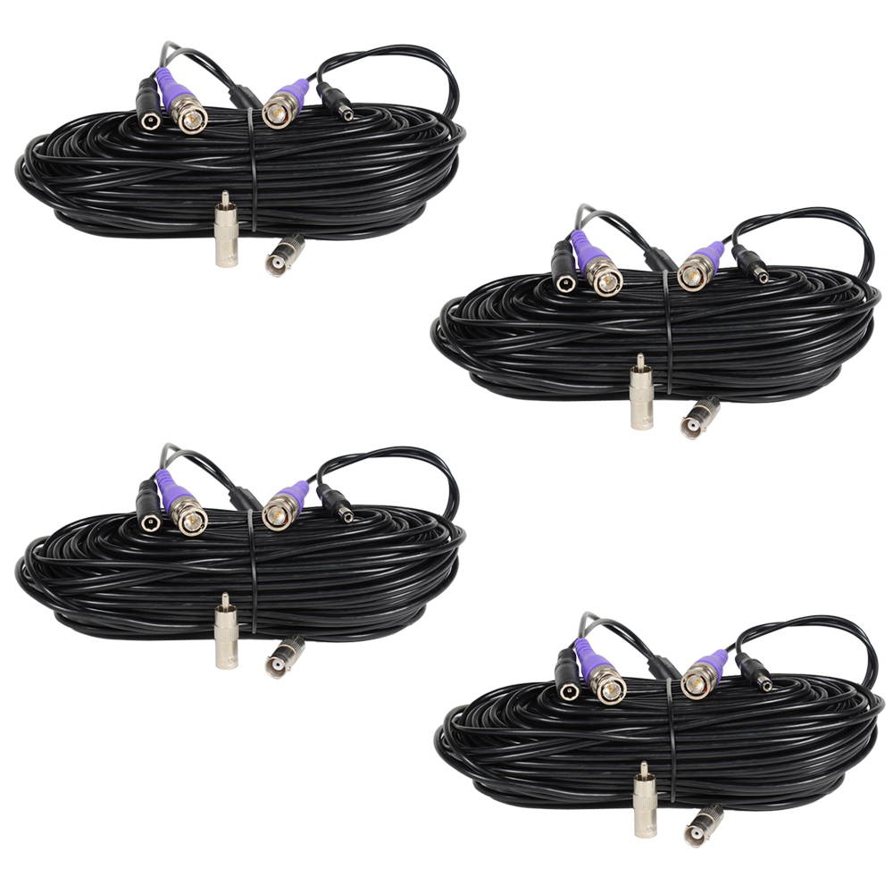 VideoSecu 4 Pack 100 Feet Video Power Extension Cable Pre-made All-in-One Wire Cord for CCTV DVR Surveillance System HD Security Camera AHD, CVI, TVI HD Analog Camera with Free BNC RCA Connectors B7I