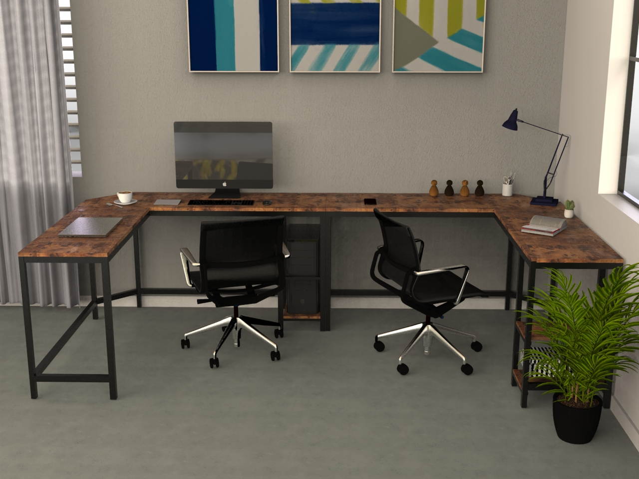 54.3 inch L-Shaped Computer Desk Corner Desk, Office Study Workstation with Shelves, Space-Saving, Easy to Assemble, Rustic Brown